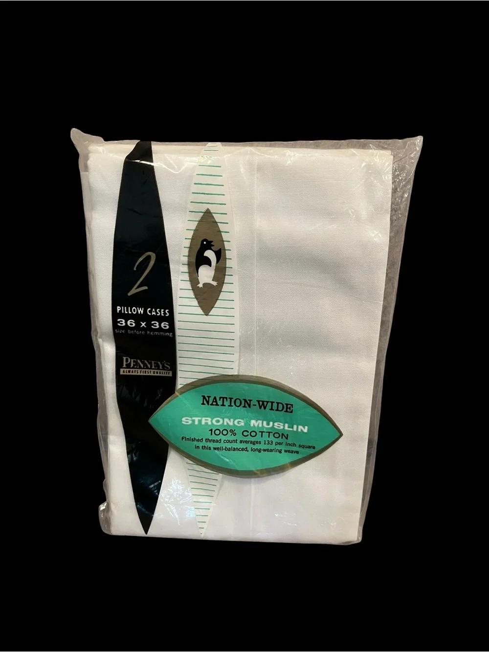 VTG Penneys Nation-Wide Strong Muslin 100% Cotton Pillowcases 36”x36” White NEW
